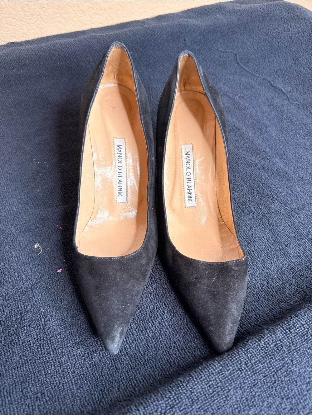 Manolo Blahnik Black Suede Pointed Pumps